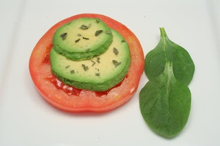 Tomato Slices with Avocado and Basil